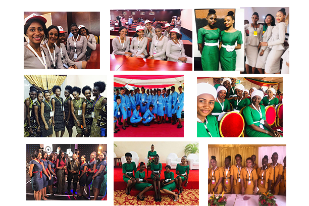 HOTESSE VIP HABILLEE (30 tenues: Bogolan, Bleu clair, Vert, Jaune, Rouge, Tailleur bleu foncé, gris, or)